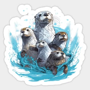 Otters family Sticker